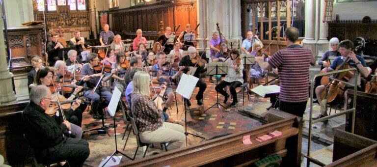 The Chiltern Sinfonietta string players performing at a concert in Tring